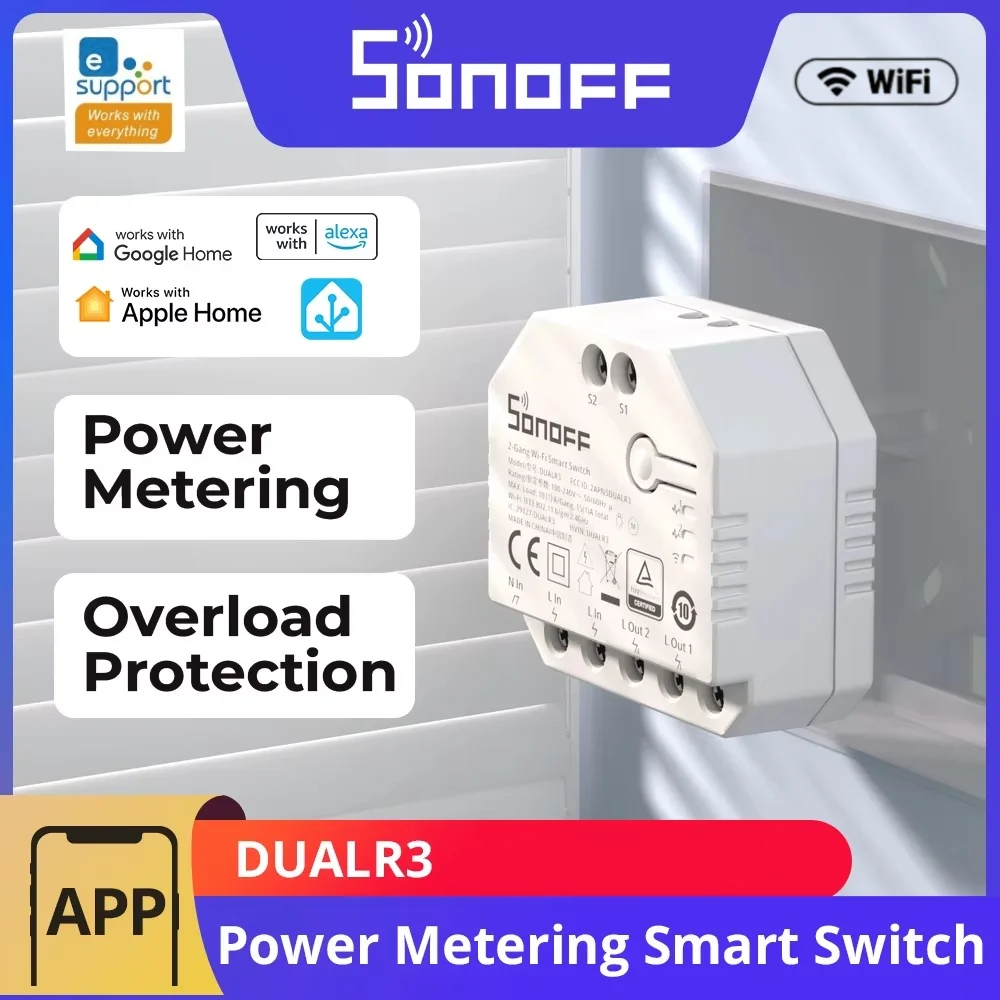 מודול ממסר חכם דו־ערוצי Sonoff Dual R3 לשליטה בתריסים ובמעגלי חשמל