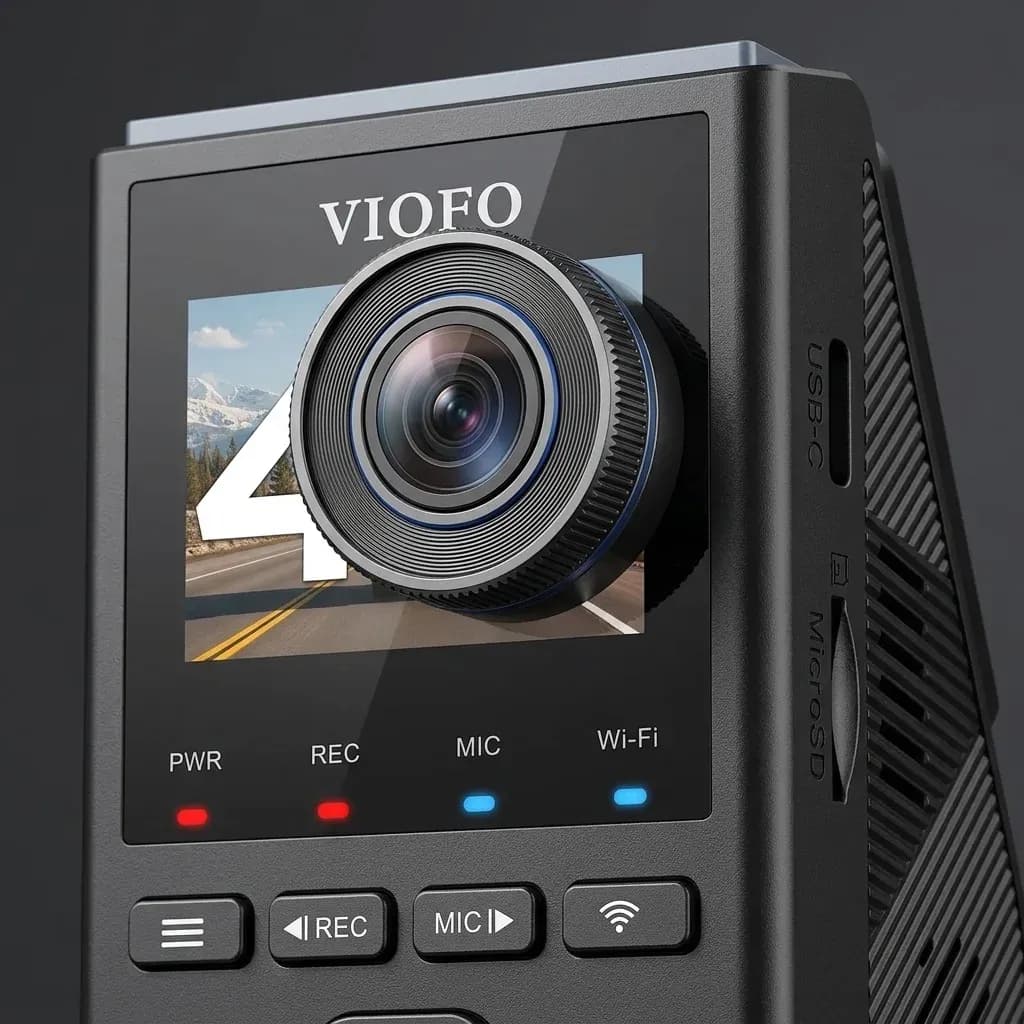 תקריב מאקרו של מצלמת דרך Viofo