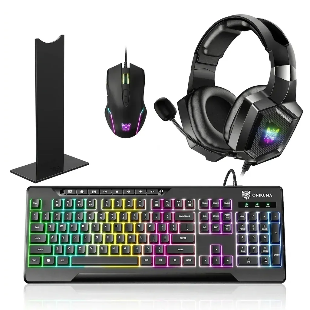 אוזניות גיימינג חוטיות ONIKUMA עם RGB ומיקרופון מובנה