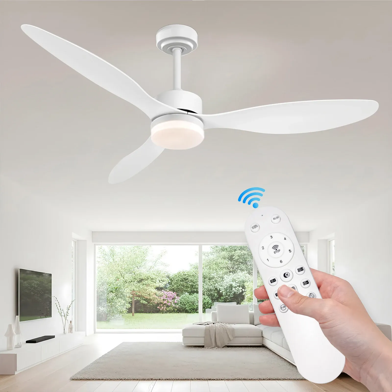 מאוורר תקרה חכם עם גוף תאורה LED ושלט רחוק