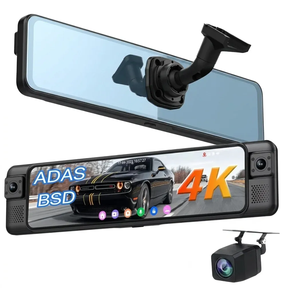 מראת דרך 4 מצלמות 4K עם Wi‑Fi, GPS ו‑BSD