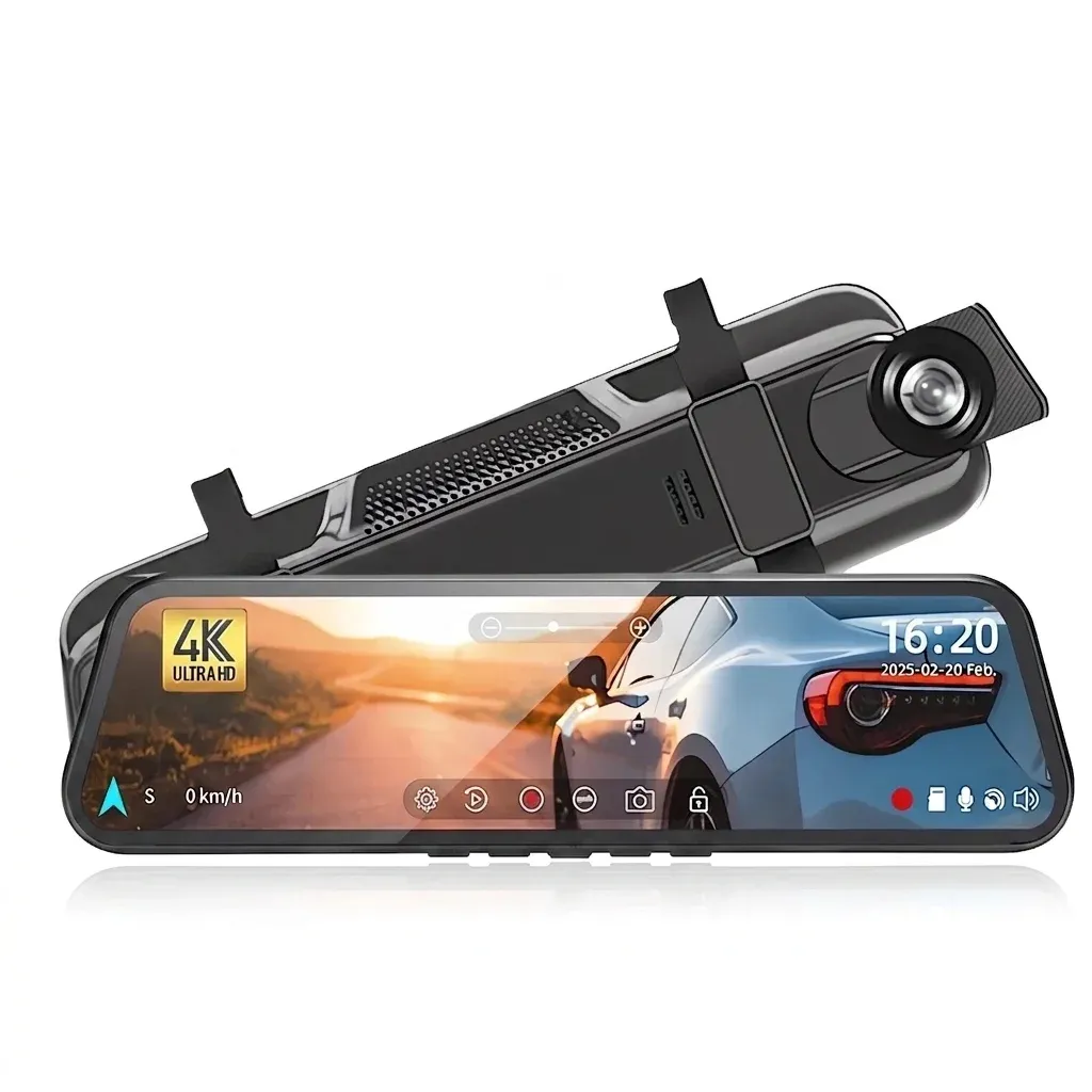 מראת דרך 10 אינץ׳ 4K עם GPS, Wi‑Fi ומצלמה כפולה