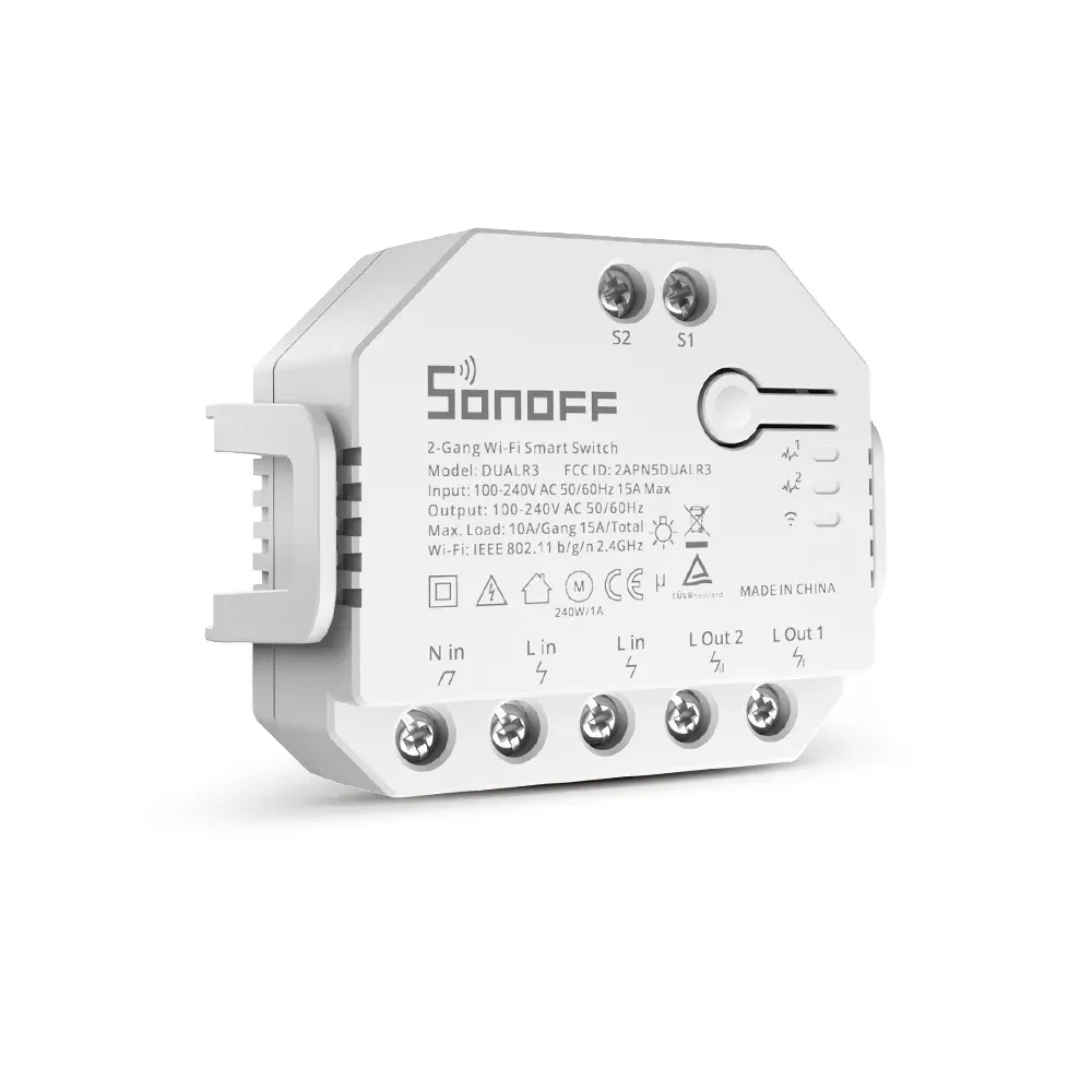 מודול ממסר חכם דו־ערוצי SONOFF DUAL R3 לניהול עומסים, תאורה ותריסים