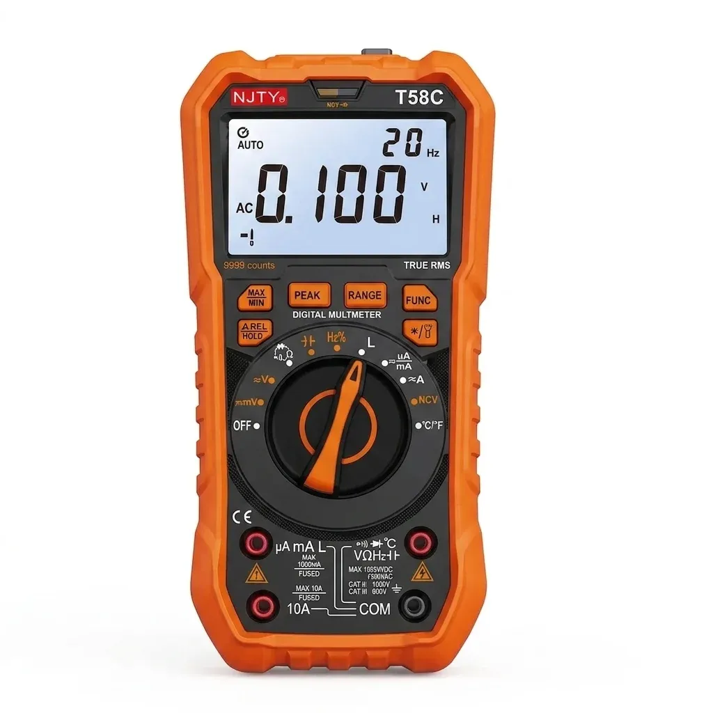 מולטימטר דיגיטלי חכם NJTY T58C עם זיהוי שקע ותאורה אוטומטית