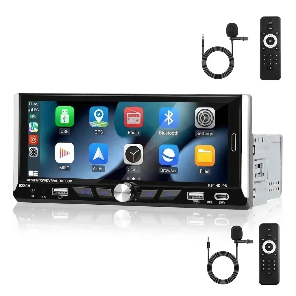 מערכת מולטימדיה לרכב Podofo 1DIN עם CarPlay ו‑Android Auto